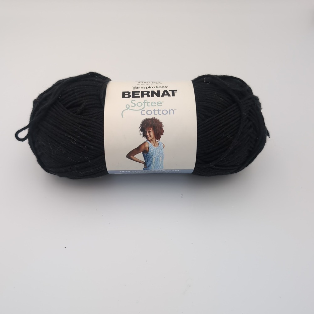 Bernat Softee Cotton Yarn 4.2oz Black 60% Cotton 40% Acrylic 69006
